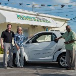 (L-R) Kent Rathwell, President and Founder Sun Country Highway Ltd; Pia Farmer, Proprietor Easy Car Sales; and John Felder, President and CEO of Cayman Automotive Leasing at the launch of the Bahamas electric car sales